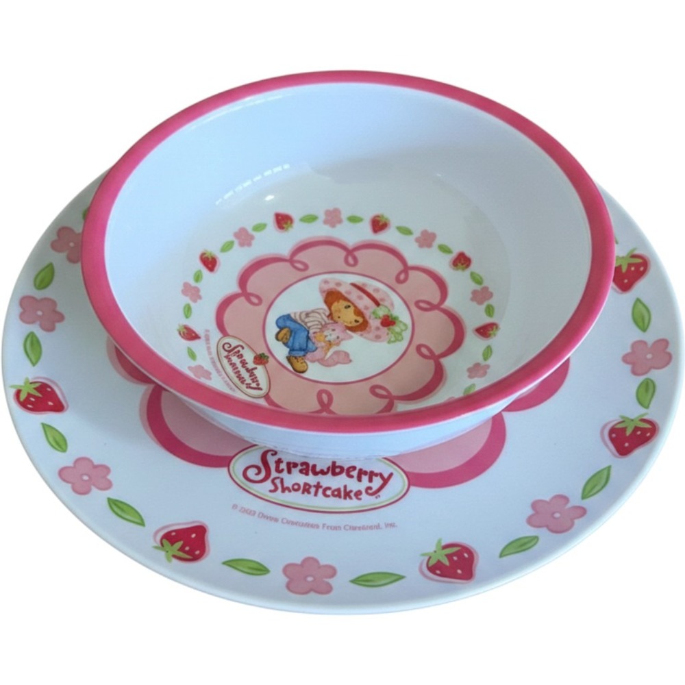 Vintage 2003 Strawberry Shortcake Melamine Plate and Bowl Set Zak Designs Pink
